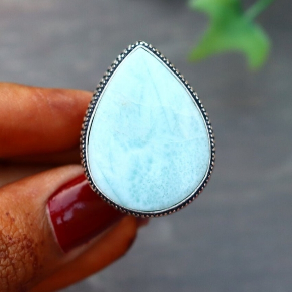 Stunning Larimar Ring/ 9 1/4 US Size Vintage Ring/ Silver Plated - Picture 4 of 7